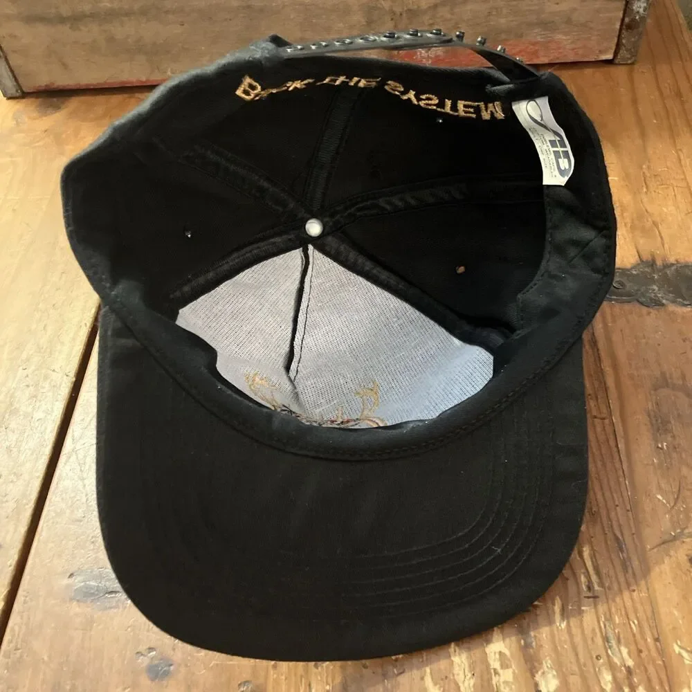 Vintage Bucks Cigarettes Buck The System Black Snapback Hat Adjustable USA Made